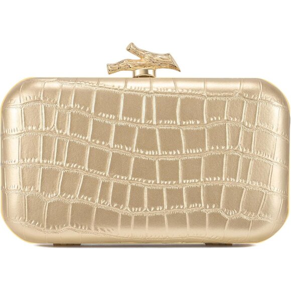 Women's Cream Crocodile Leather Formal Evening Shoulder Clutch Chain Strap Bag - Picture 1 of 6